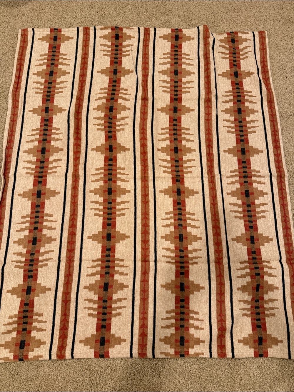 Patterned Wool Blanket Throw in Rust, Black & Cream - Picture 7 of 10